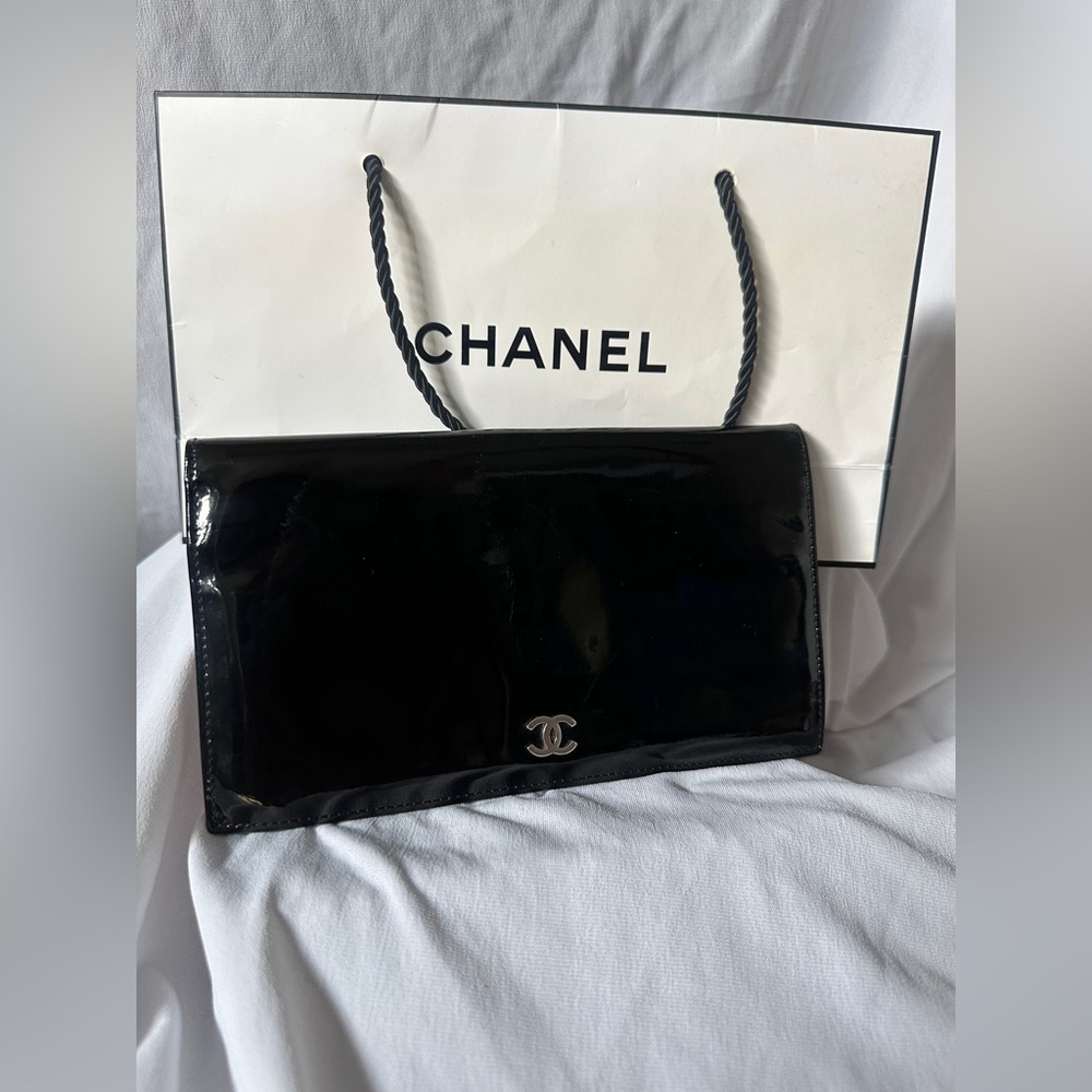 CHANEL patent leather fold long wallet & Chanel store bag